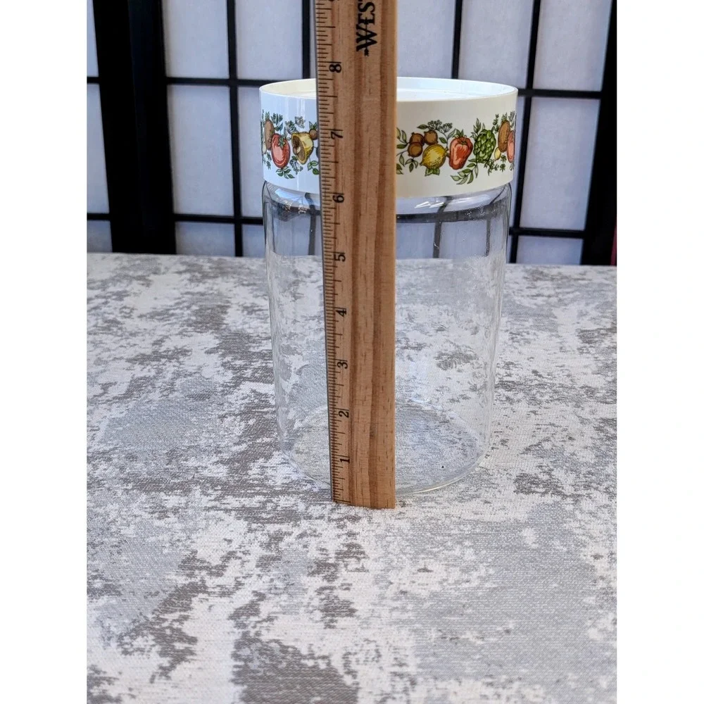 Vintage Pyrex Ware Glass Canister Jar Kitchen Storage Fruit Floral Lid White